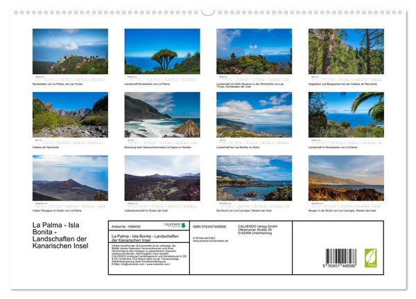 Produktbild: La Palma - Isla Bonita - Landschaften der Kanarischen Insel (hochwertiger Premium Wandkalender 2026 DIN A2 quer), Kunstdruck in Hochglanz