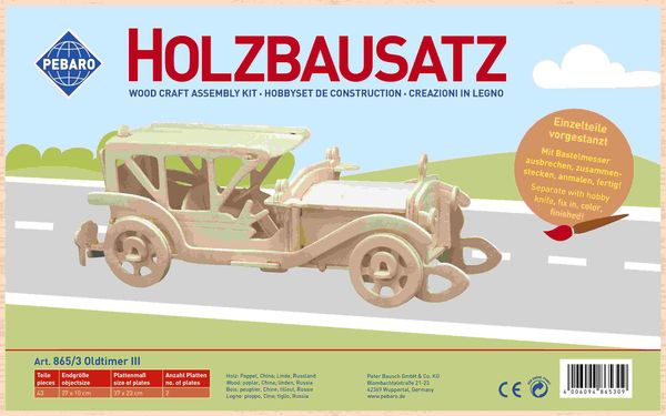 Produktbild: PEBARO 865/3 - Holzbausatz Oldtimer III, 43 Teile, Holzkonstruktion zum Zusammenstecken