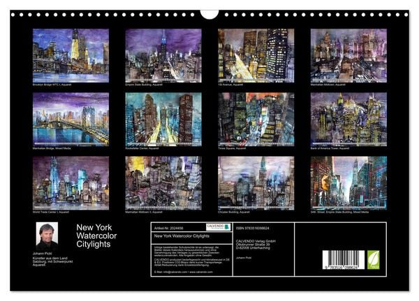 Produktbild: New York Watercolor Citylights (Wandkalender 2026 DIN A3 quer), CALVENDO Monatskalender