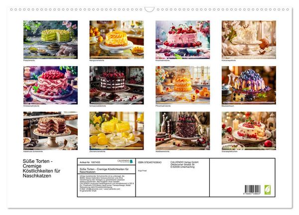 Produktbild: S&uuml;&szlig;e Torten - Cremige K&ouml;stlichkeiten f&uuml;r Naschkatzen (Wandkalender 2026 DIN A2 quer), CALVENDO Monatskalender