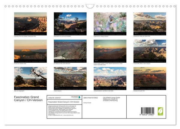 Produktbild: Faszination Grand Canyon / CH-Version (Wandkalender 2026 DIN A3 quer), CALVENDO Monatskalender