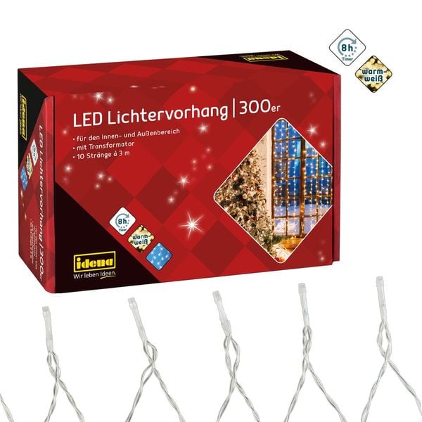 Idena Lichtervorhang 300 LED warmweiß 8h Timer 3x3m