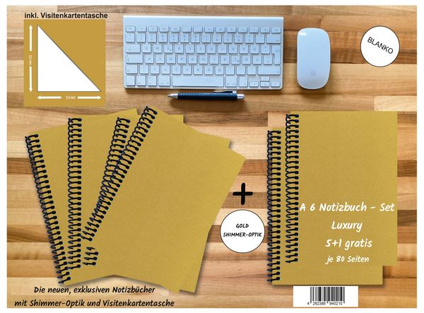 Produktbild: A 6 Notizbuch - Set, 5+1 gratis, Luxury 80 Seiten GOLD GMUND SHIMMER, blanko