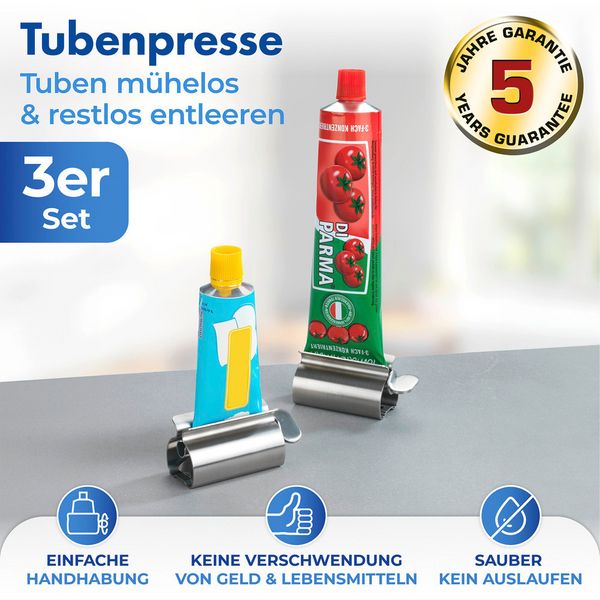 Produktbild: Tubenpresse EDELSTAHL, 3er Set, Tuben restlos entleeren