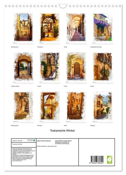 Produktbild: Toskanische Winkel (Wandkalender 2026 DIN A3 hoch), CALVENDO Monatskalender