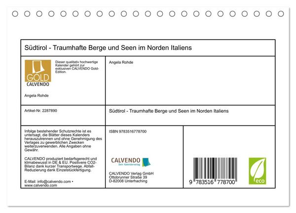 Produktbild: S&uuml;dtirol - Traumhafte Berge und Seen im Norden Italiens (Tischkalender 2027 DIN A5 quer), CALVENDO Monatskalender