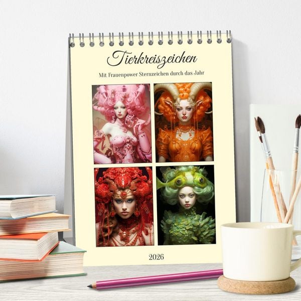 Produktbild: Tierkreiszeichen. Mit Frauenpower Sternzeichen durch das Jahr (Tischkalender 2026 DIN A5 hoch), CALVENDO Monatskalender