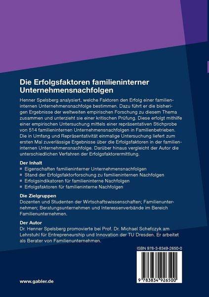 Produktbild: Die Erfolgsfaktoren familieninterner Unternehmensnachfolgen