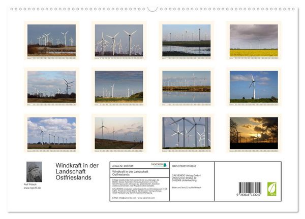 Produktbild: Windkraft in der Landschaft Ostfrieslands (hochwertiger Premium Wandkalender 2026 DIN A2 quer), Kunstdruck in Hochglanz