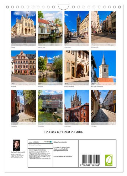 Produktbild: Ein Blick auf Erfurt in Farbe (Wandkalender 2027 DIN A4 hoch), CALVENDO Monatskalender