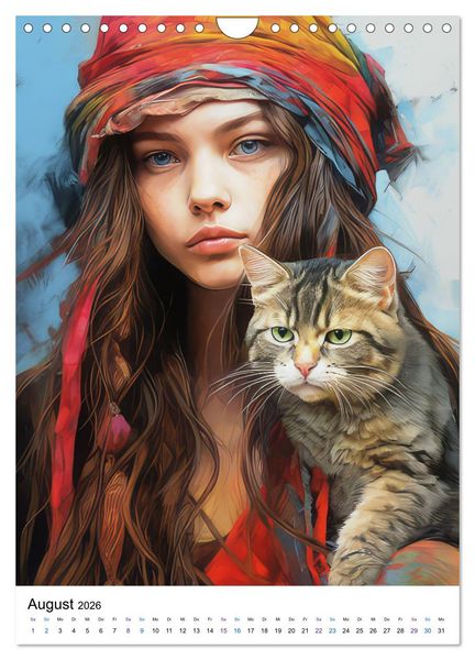 Produktbild: Katzenliebe Kunstbilder (Wandkalender 2026 DIN A4 hoch), CALVENDO Monatskalender