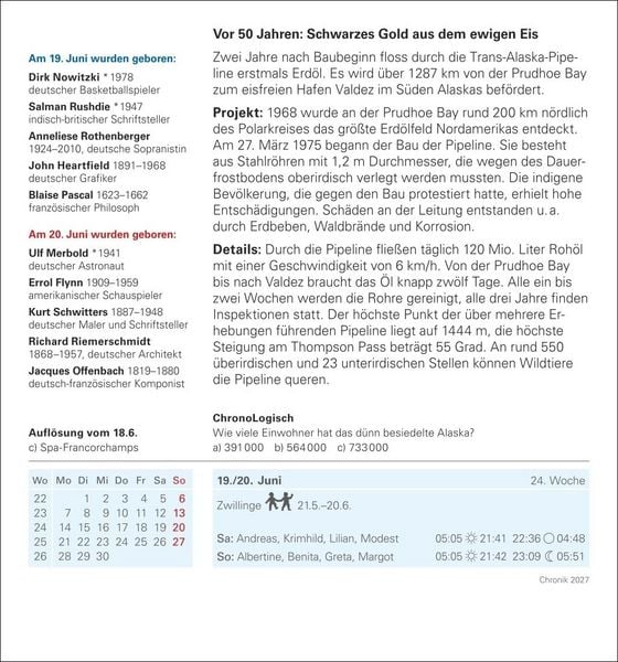 Produktbild: Chronik Tagesabrei&szlig;kalender 2027 - Kulturkalender - Personen, Ereignisse, Schaupl&auml;tze