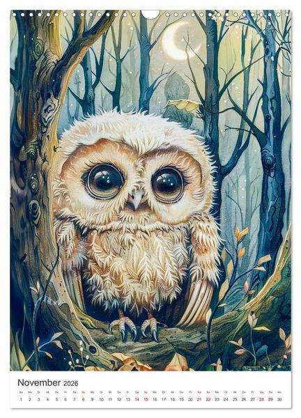 Produktbild: Tierkinder - Niedliche illustrierte Wildtiere in Wald und Flur (Wandkalender 2026 DIN A3 hoch), CALVENDO Monatskalender