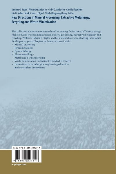 Produktbild: New Directions in Mineral Processing, Extractive Metallurgy, Recycling and Waste Minimization