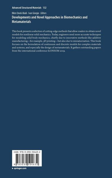 Produktbild: Developments and Novel Approaches in Biomechanics and Metamaterials