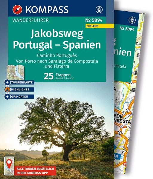 Produktbild: KOMPASS Wanderf&uuml;hrer Jakobsweg Portugal &ndash; Spanien, 25 Etappen mit Extra-Tourenkarte