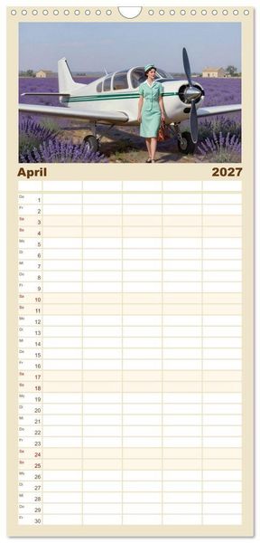 Produktbild: Familienplaner 2027 - Lack und Leinwand &ndash; Flieger mit 5 Spalten (Wandkalender, 21 x 45 cm) CALVENDO