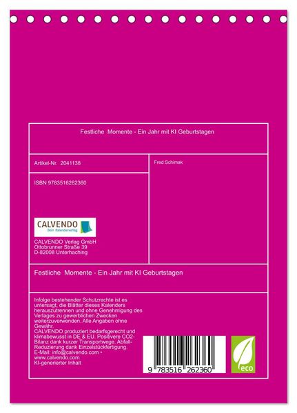 Produktbild: Festliche Momente - Ein Jahr mit KI Geburtstagen (Tischkalender 2026 DIN A5 hoch), CALVENDO Monatskalender