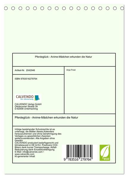 Produktbild: Pferdegl&uuml;ck - Anime-M&auml;dchen erkunden die Natur (Tischkalender 2026 DIN A5 hoch), CALVENDO Monatskalender