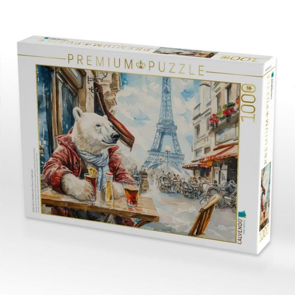 Produktbild: CALVENDO Puzzle Eisb&auml;r Eik im Stra&szlig;encaf&egrave; in Paris in Frankreich | 1000 Teile Lege-Gr&ouml;&szlig;e 64x48cm Foto-Puzzle f&uuml;r gl&uuml;ckliche Stunden