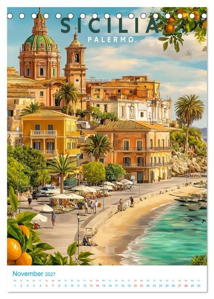 Produktbild: Sizilien - Old School Poster Style (Tischkalender 2027 DIN A5 hoch), CALVENDO Monatskalender