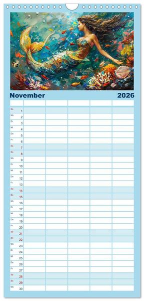 Produktbild: Familienplaner 2026 - Meerjungfrauen. Zauberhafte Nixen-Paintings mit 5 Spalten (Wandkalender, 21 x 45 cm) CALVENDO