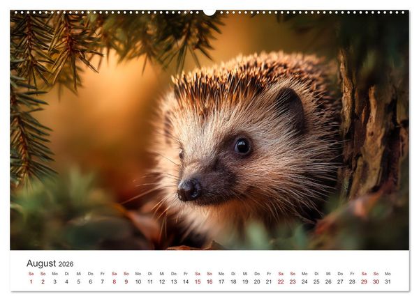 Produktbild: Rund, stachlig, munter - Ein Jahr mit Igeln (hochwertiger Premium Wandkalender 2026 DIN A2 quer), Kunstdruck in Hochglanz