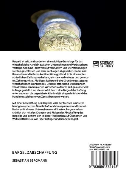 Produktbild: Bargeldabschaffung. Chancen und Risiken auf internationaler Ebene