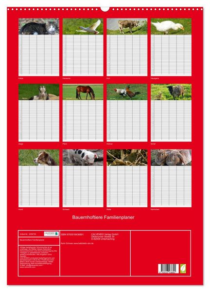 Produktbild: Bauernhoftiere Familienplaner (Wandkalender 2026 DIN A2 hoch), CALVENDO Monatskalender