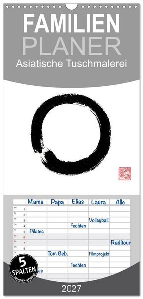 Produktbild: Familienplaner 2027 - Asiatische Tuschmalerei mit 5 Spalten (Wandkalender, 21 x 45 cm) CALVENDO