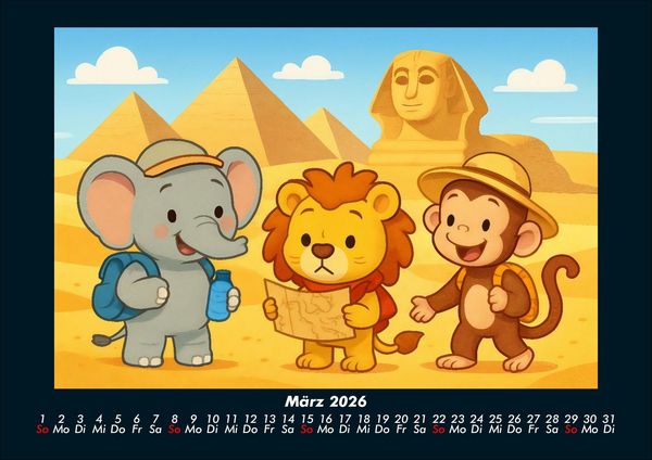 Produktbild: Raffi, Buschi & Milo - Drei Freunde auf Weltreise 2026 Fotokalender DIN A4