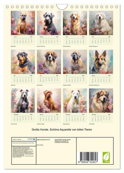 Produktbild: Gro&szlig;e Hunde. Sch&ouml;ne Aquarelle von tollen Tieren (Wandkalender 2026 DIN A4 hoch), CALVENDO Monatskalender