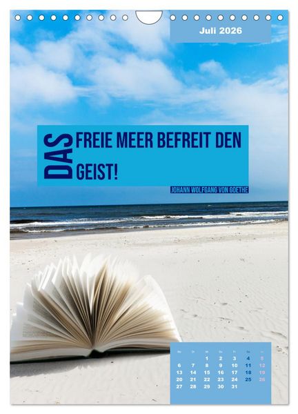 Produktbild: Verr&uuml;ckt nach MEER - Wellen - Strand - Zitate (Wandkalender 2026 DIN A4 hoch), CALVENDO Monatskalender
