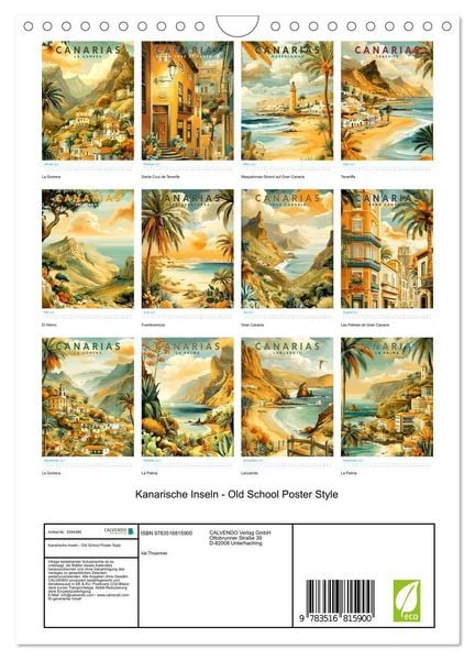 Produktbild: Kanarische Inseln - Old School Poster Style (Wandkalender 2027 DIN A4 hoch), CALVENDO Monatskalender