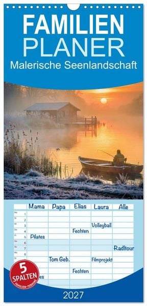 Produktbild: Familienplaner 2027 - Malerische Seenlandschaft mit 5 Spalten (Wandkalender, 21 x 45 cm) CALVENDO