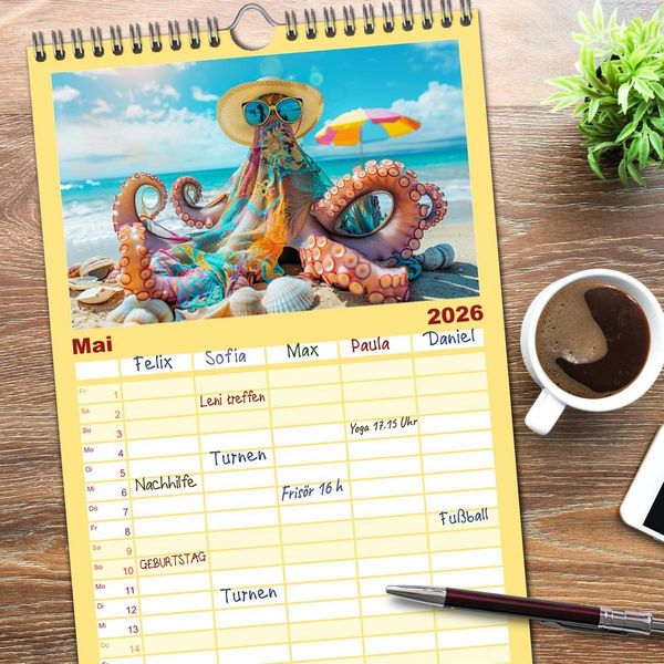 Produktbild: Familienplaner 2026 - Tintenfisch Fashion. Coole Models zeigen die Trends mit 5 Spalten (Wandkalender, 21 x 45 cm) CALVENDO