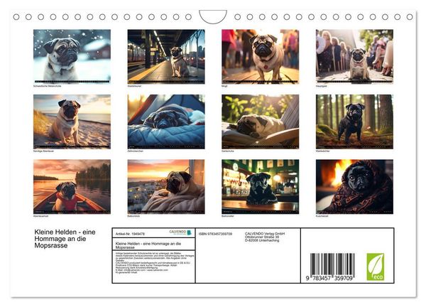 Produktbild: Kleine Helden - eine Hommage an die Mopsrasse (Wandkalender 2026 DIN A4 quer), CALVENDO Monatskalender