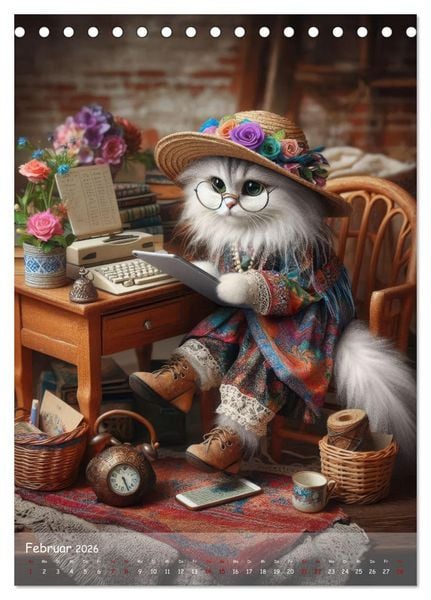 Produktbild: Katzen im Boho-Look - Ein Jahr voller Vielfalt und Charme mit niedlichen Samtpfoten (Tischkalender 2026 DIN A5 hoch), CALVENDO Monatskalender