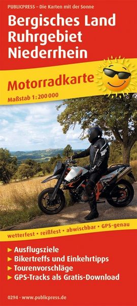 Produktbild: Publicpress Motorradkarte Bergisches Land, Ruhrgebiet, Niederrhein 1:200.000