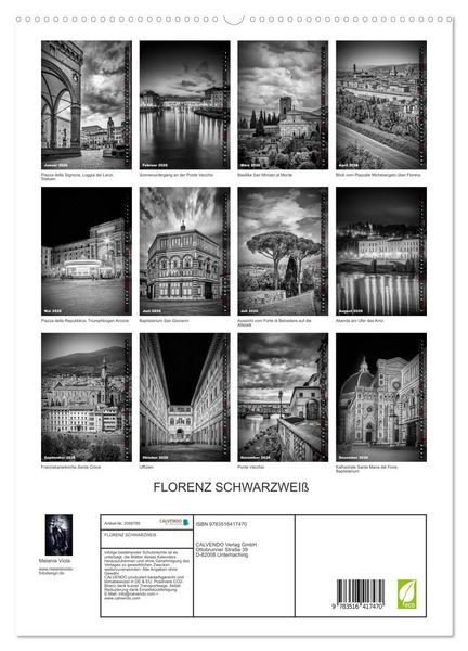Produktbild: FLORENZ SCHWARZWEI&szlig; (hochwertiger Premium Wandkalender 2026 DIN A2 hoch), Kunstdruck in Hochglanz