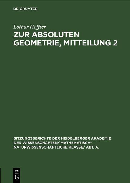 Produktbild: Zur absoluten Geometrie, Mitteilung 2