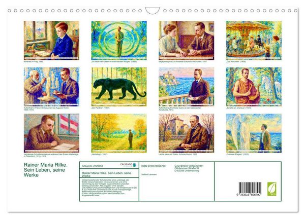 Produktbild: Rainer Maria Rilke. Sein Leben, seine Werke (Wandkalender 2026 DIN A3 quer), CALVENDO Monatskalender