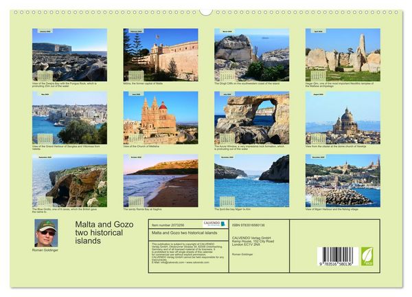 Produktbild: Malta and Gozo two historical islands (High Quality Premium Wall Calendar 2026 DIN A2 landscape),CALVENDO 12 Month Wall Calendar
