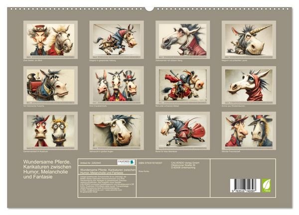 Produktbild: Wundersame Pferde. Karikaturen zwischen Humor, Melancholie und Fantasie (hochwertiger Premium Wandkalender 2027 DIN A2 quer), Kunstdruck in Hochglanz