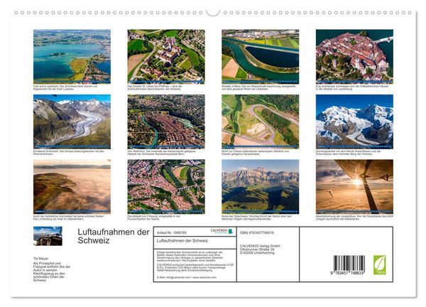 Produktbild: Luftaufnahmen der Schweiz (hochwertiger Premium Wandkalender 2026 DIN A2 quer), Kunstdruck in Hochglanz