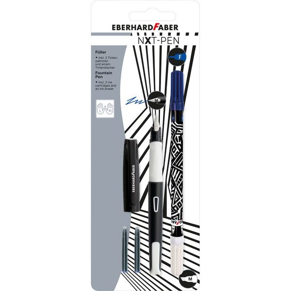 Produktbild: EBERHARD FABER F&uuml;ller Set NXT M Tintenl&ouml;scher 2 Patronen schwarz/wei&szlig; 4 Teile RH LH Blister