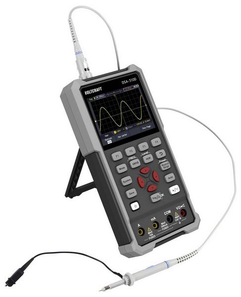 Produktbild: VOLTCRAFT DSA-3100 Hand-Oszilloskop 100 MHz 2-Kanal 500 MSa/s 8 kpts 8 Bit Handger&auml;t, Multimeter-Funktionen, Spectrum-Analyser 1 St.