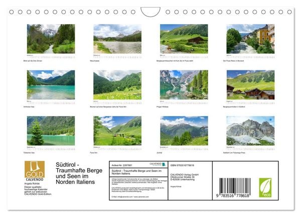 Produktbild: S&uuml;dtirol - Traumhafte Berge und Seen im Norden Italiens (Wandkalender 2027 DIN A4 quer), CALVENDO Monatskalender