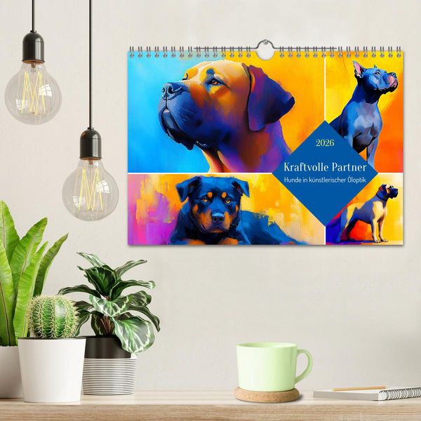 Produktbild: Kraftvolle Partner. Hunde in k&uuml;nstlerischer &Ouml;loptik (Wandkalender 2026 DIN A4 quer), CALVENDO Monatskalender