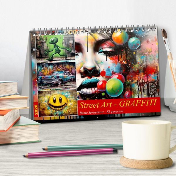 Produktbild: Street Art Graffiti (Tischkalender 2026 DIN A5 quer), CALVENDO Monatskalender